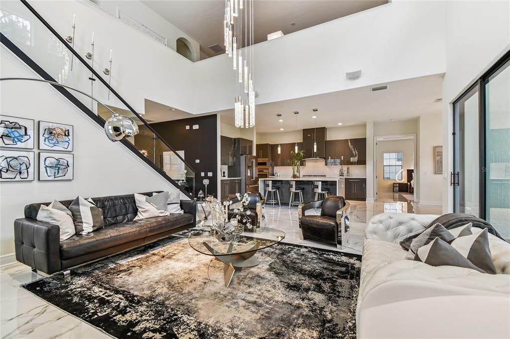 Interior, Kitchen, Living room, Marble, Pendant Lights, Recessed Lighting