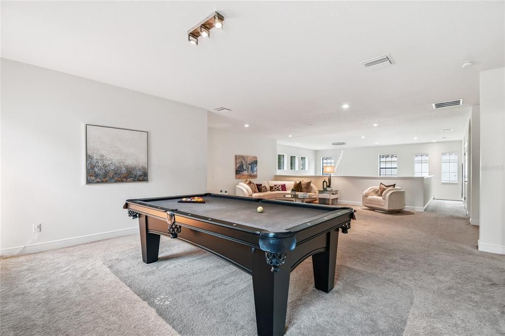 Billiard Table, Game Room, Interior, Recessed Lighting