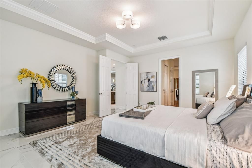 Bedroom, Interior, Marble, Recessed Lighting