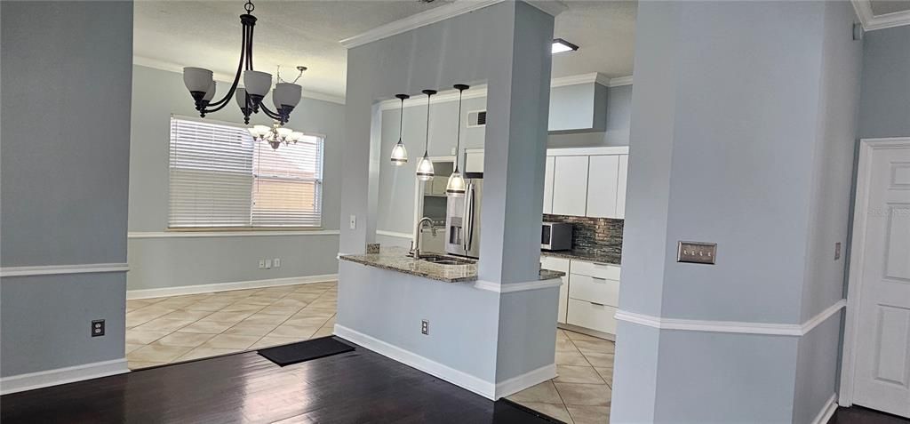 Chandelier, Interior, Kitchen, Pendant Lights, Wood Texture Flooring