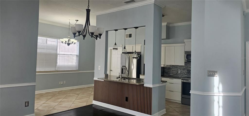 Chandelier, Interior, Kitchen, Pendant Lights, Wood Texture Flooring