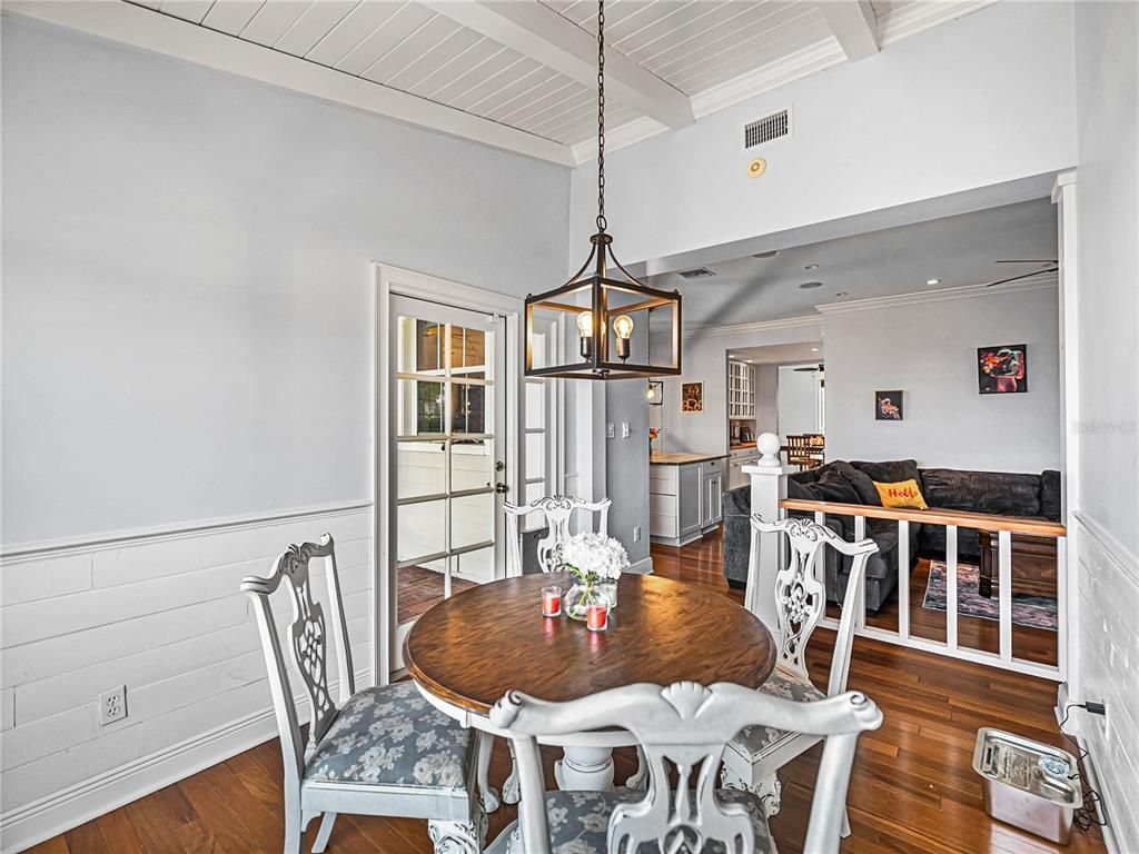 Dining room, Interior, Pendant Lights, Recessed Lighting, Wood Texture Flooring