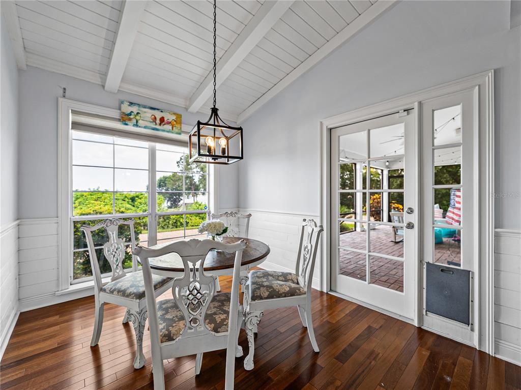 Dining room, Interior, Pendant Lights, Wood Texture Flooring