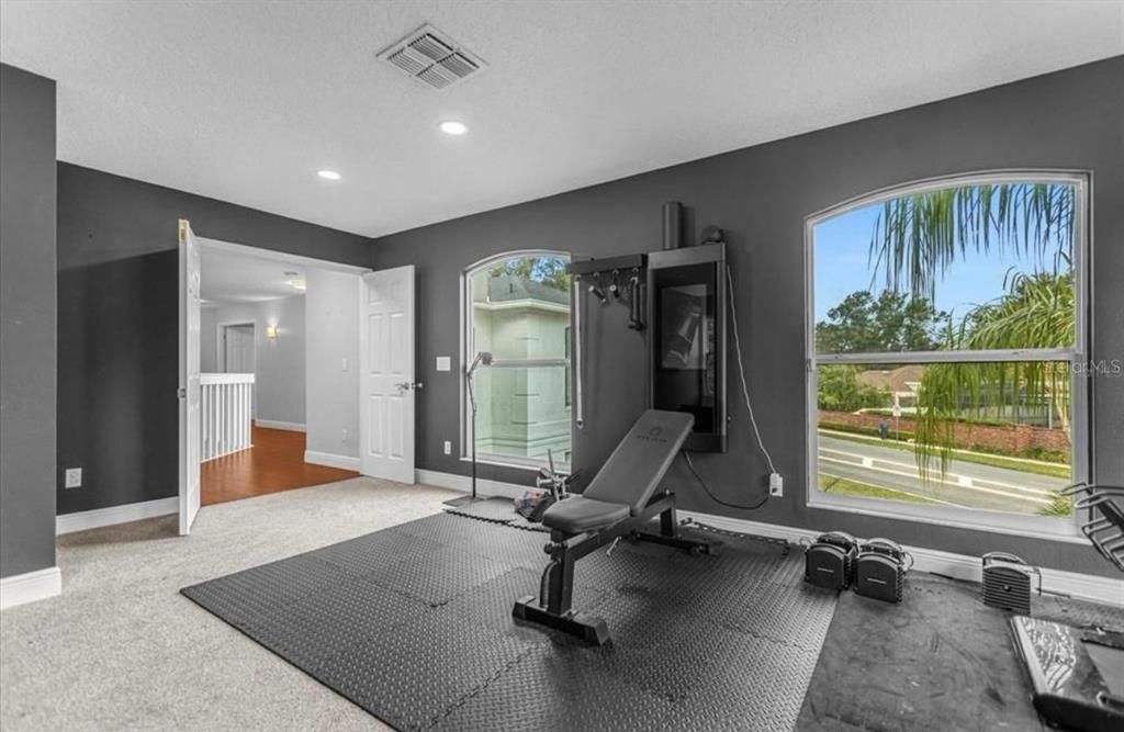 Fitness Equipment, Interior, Recessed Lighting, Wood Texture Flooring