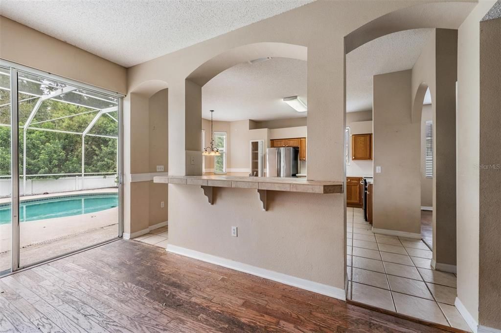 Glass Ceilings, Interior, Kitchen, Pool, Sun Room, Wood Texture Flooring