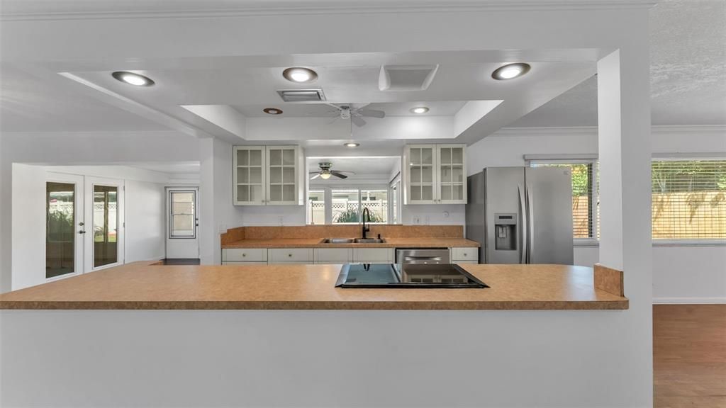 Interior, Kitchen, Recessed Lighting, Wood Texture Flooring