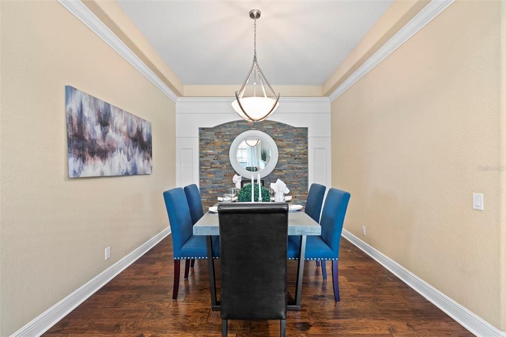 Dining room, Interior, Pendant Lights, Wood Texture Flooring