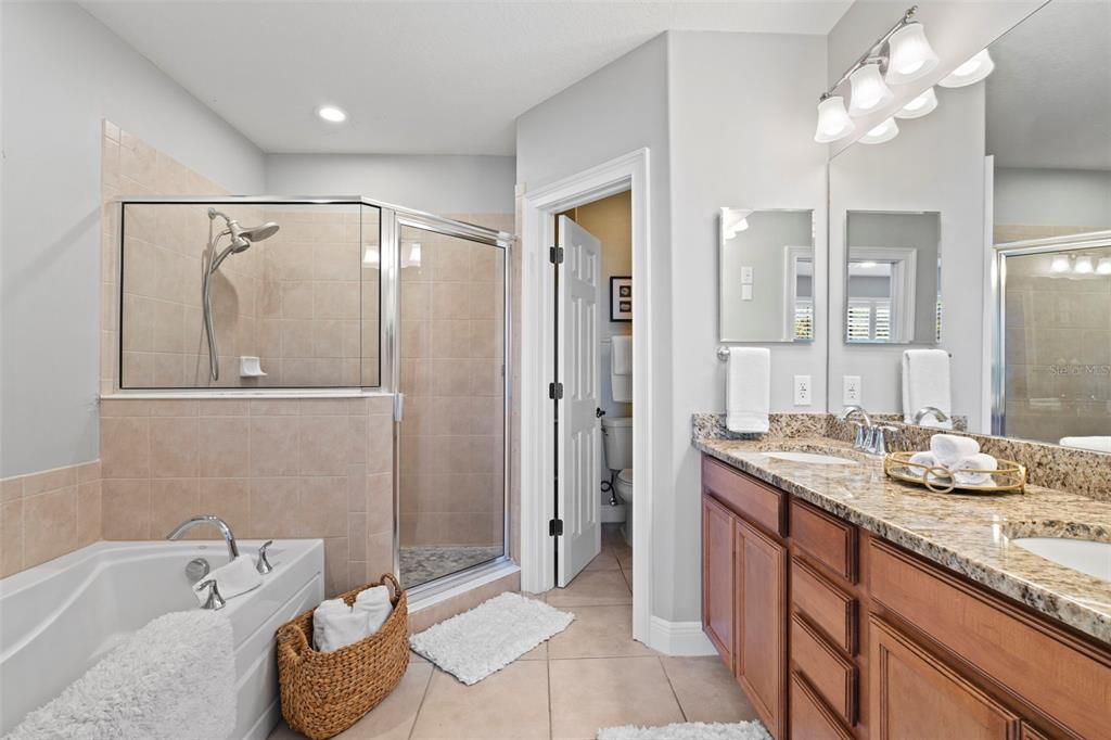 Bathroom, Dual Sink Vanities, Glass Shower, Interior, Recessed Lighting
