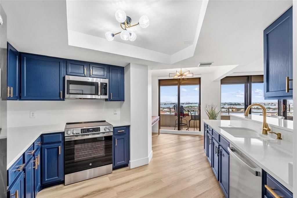 Interior, Kitchen, Stainless Steel Appliances, Water, Wood Texture Flooring