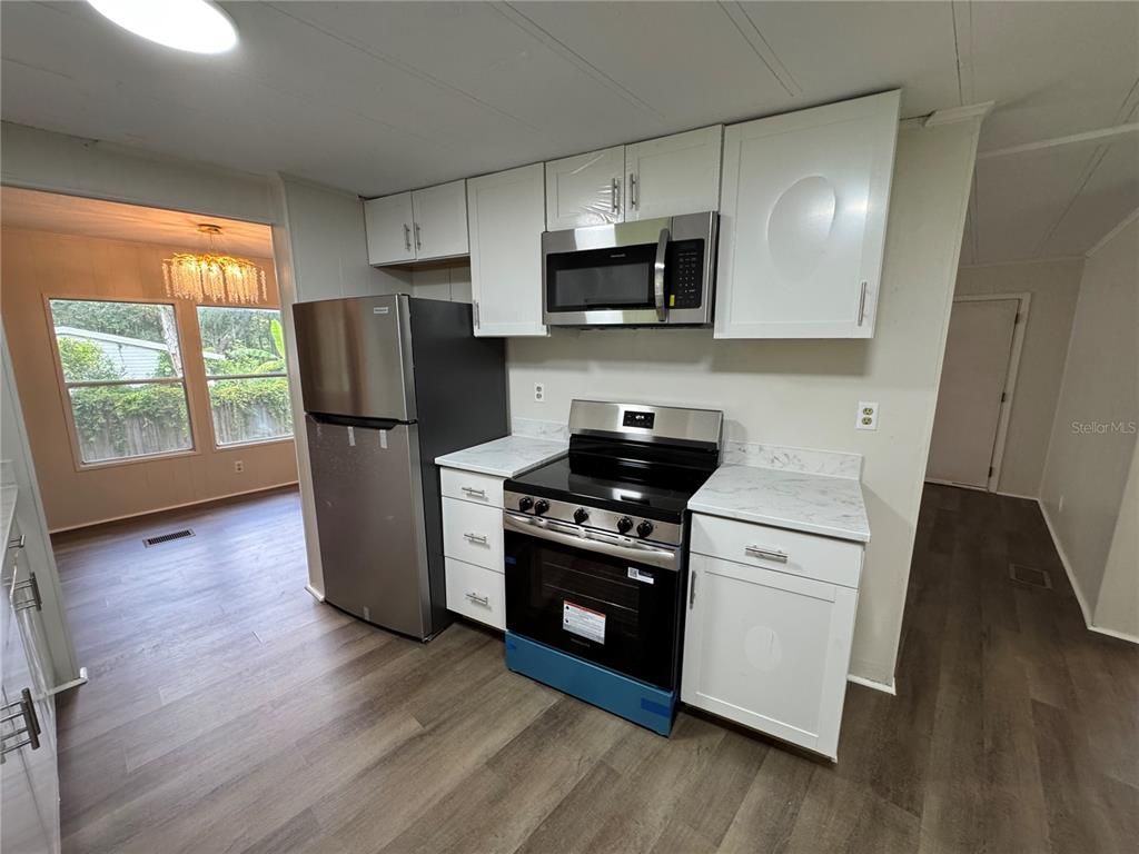 Interior, Kitchen, Stainless Steel Appliances, Wood Texture Flooring