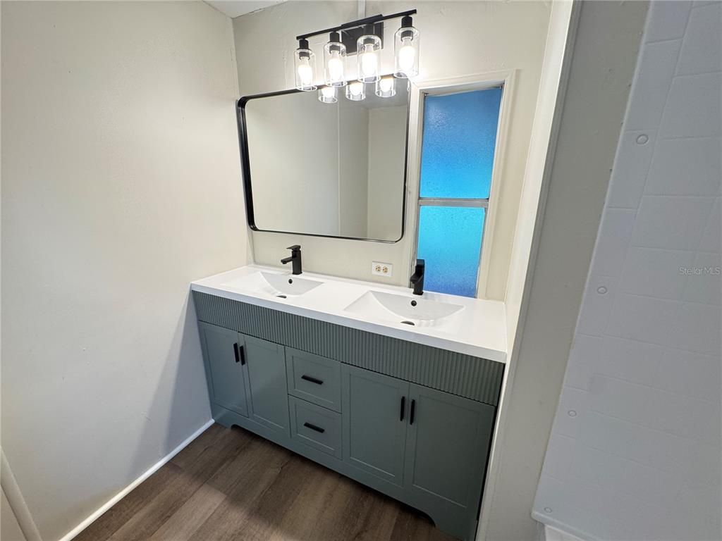 Bathroom, Dual Sink Vanities, Interior, Wood Texture Flooring