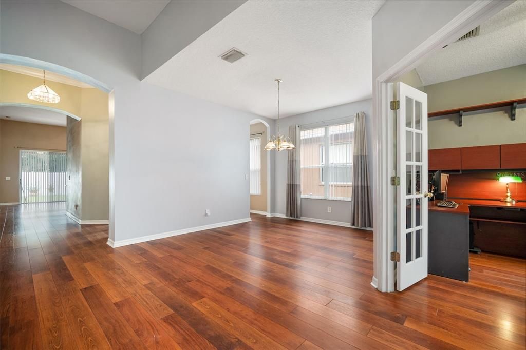 Empty room, Interior, Kitchen, Pendant Lights, Wood Texture Flooring
