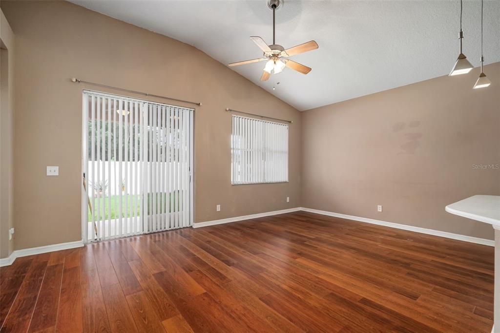 Empty room, Interior, Pendant Lights, Wood Texture Flooring