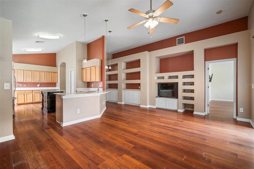 Interior, Kitchen, Pendant Lights, Wood Texture Flooring