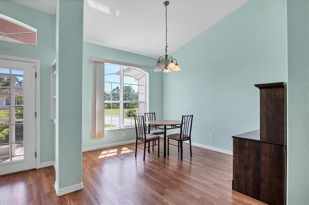 Dining room, Interior, Pendant Lights, Wood Texture Flooring