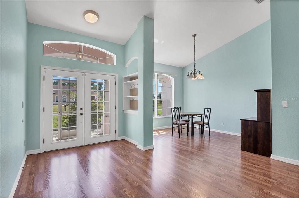 Dining room, Interior, Pendant Lights, Wood Texture Flooring