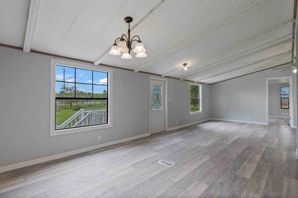 Chandelier, Empty room, Interior, Wood Texture Flooring