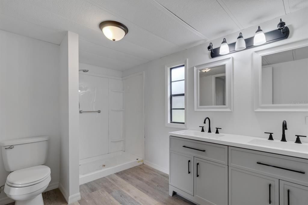 Bathroom, Dual Sink Vanities, Interior, Wood Texture Flooring