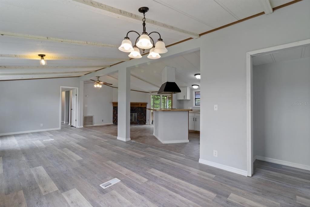 Chandelier, Empty room, Interior, Pendant Lights, Wood Texture Flooring
