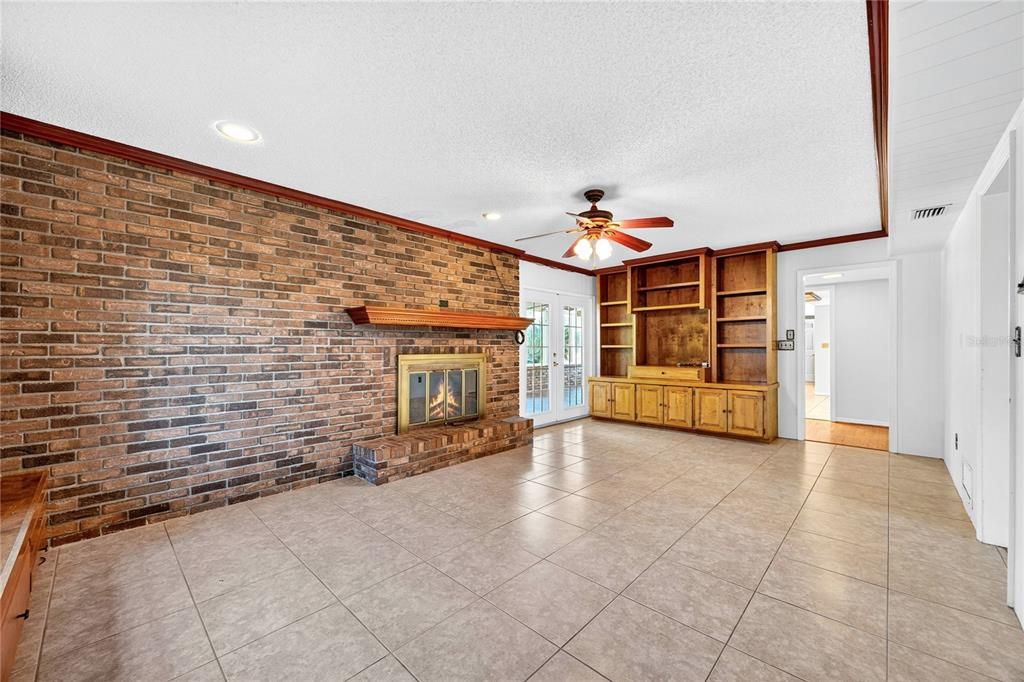 Fireplace, Interior, Recessed Lighting, Stone Walls