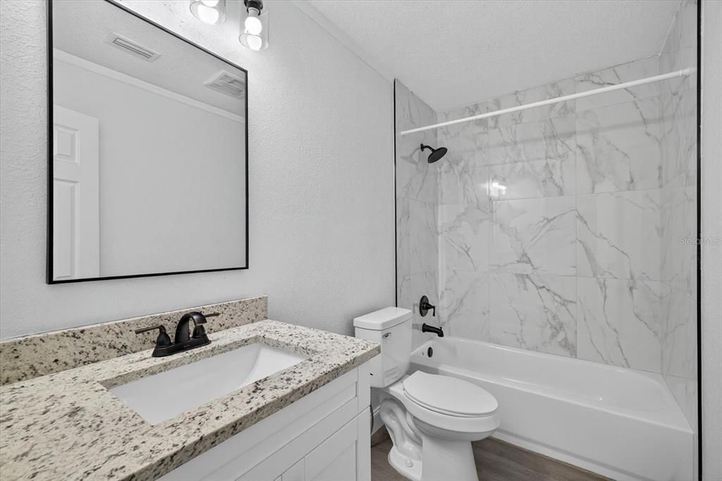Bathroom, Interior, Marble Walls, Wood Texture Flooring