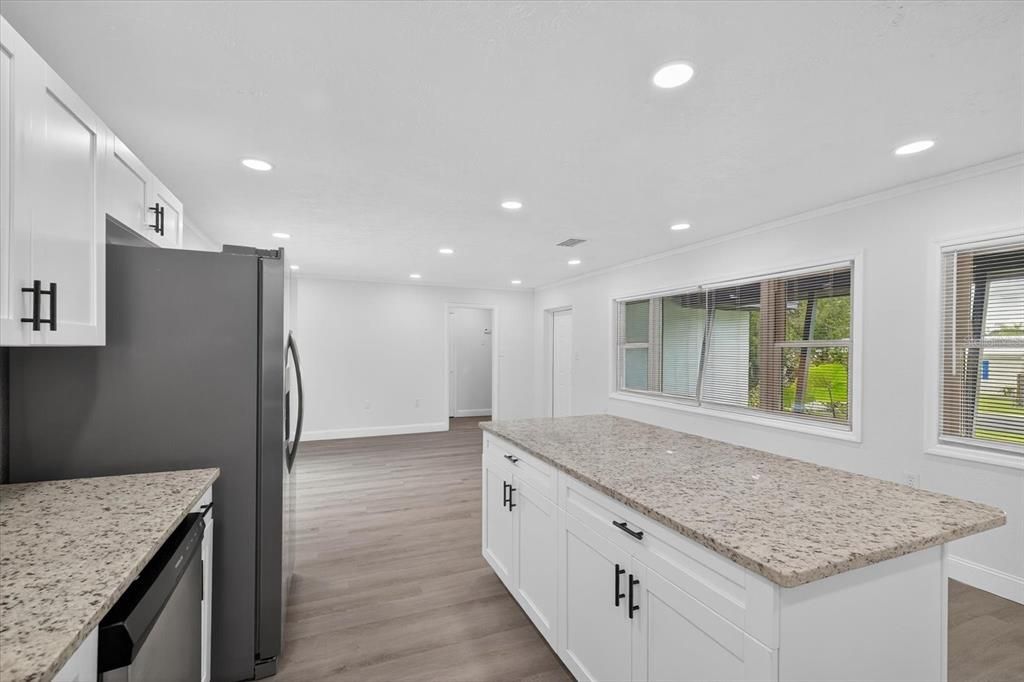 Interior, Kitchen, Recessed Lighting, Wood Texture Flooring