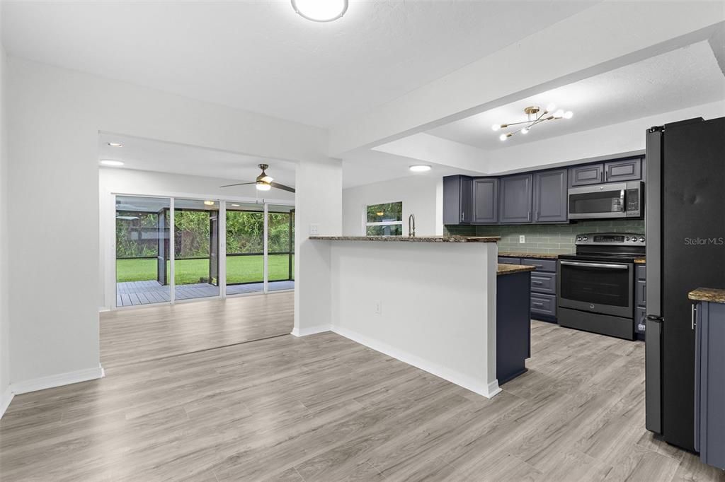 Interior, Kitchen, Recessed Lighting, Wood Texture Flooring