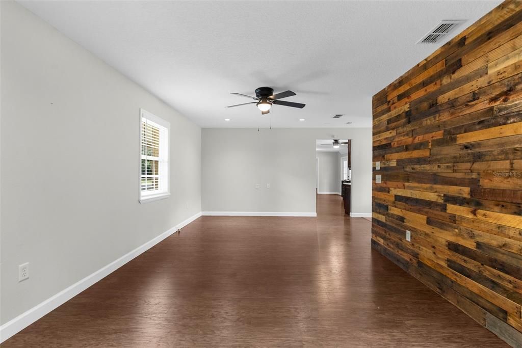 Empty room, Interior, Recessed Lighting, Wood Texture Flooring, Wooden Walls