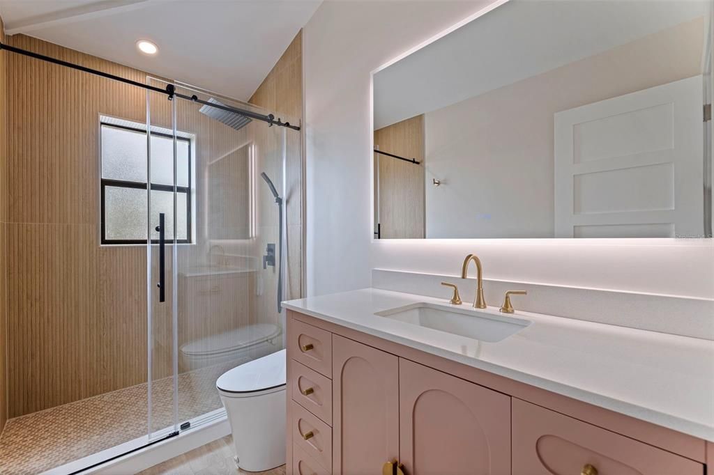 Bathroom, Glass Shower, Interior, Recessed Lighting