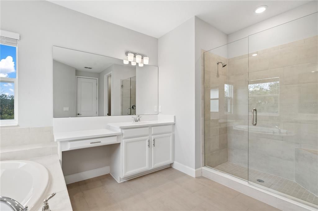 Bathroom, Dual Sink Vanities, Glass Shower, Interior, Recessed Lighting