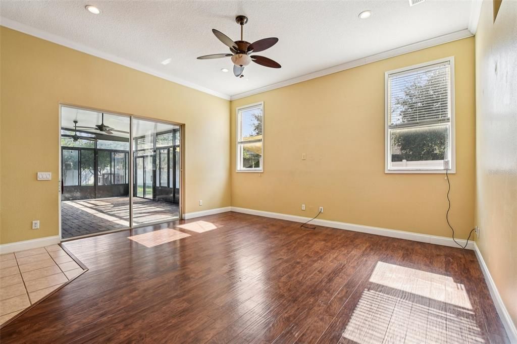 Empty room, Interior, Recessed Lighting, Wood Texture Flooring