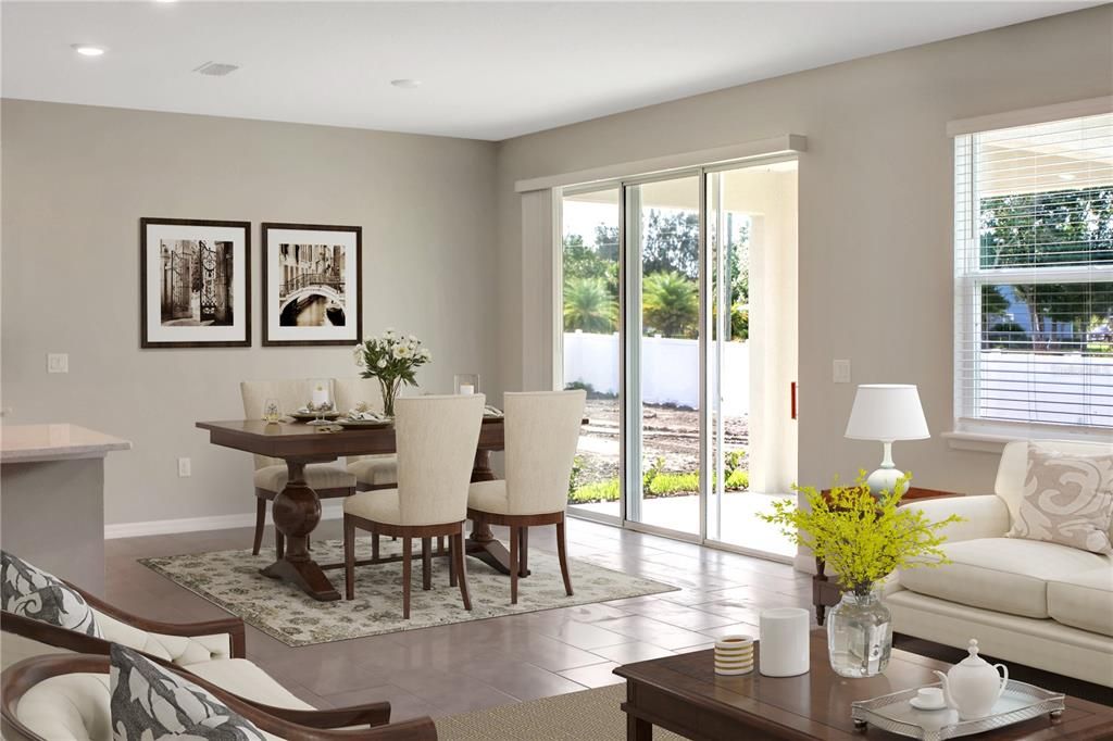 Dining room, Interior, Recessed Lighting, Wood Texture Flooring