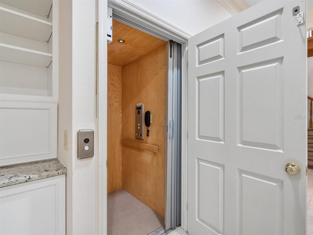 Elevator, Interior, Wooden Ceilings, Wooden Walls