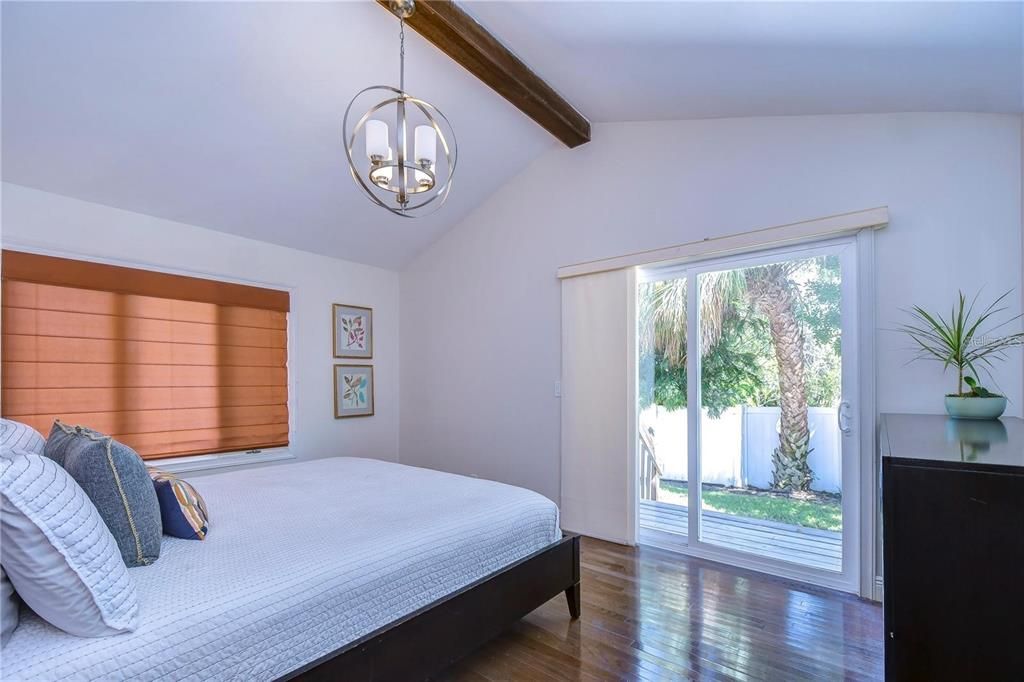 Bedroom, Interior, Pendant Lights, Wooden Beams, Wood Texture Flooring