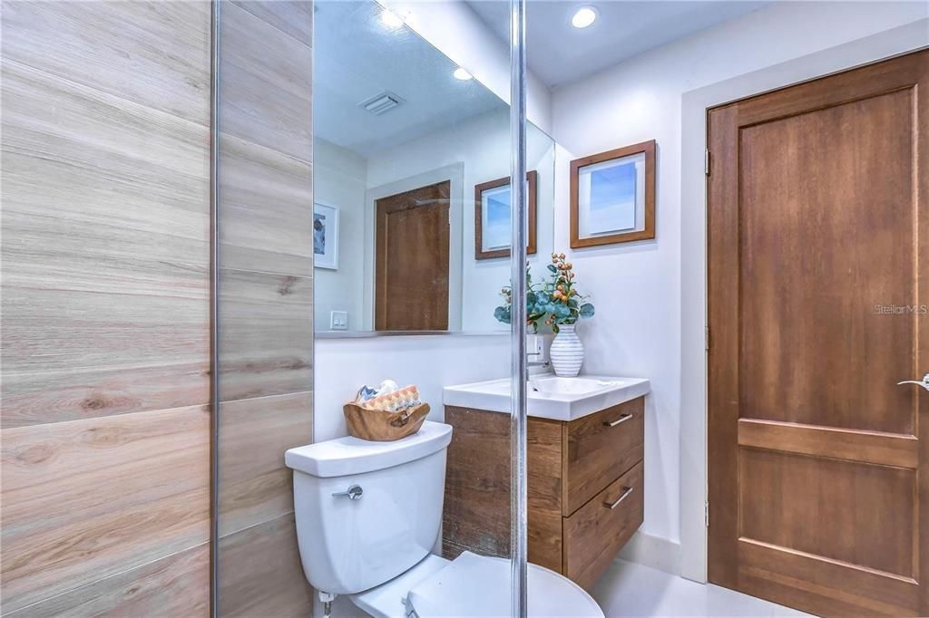 Bathroom, Glass Shower, Interior, Recessed Lighting