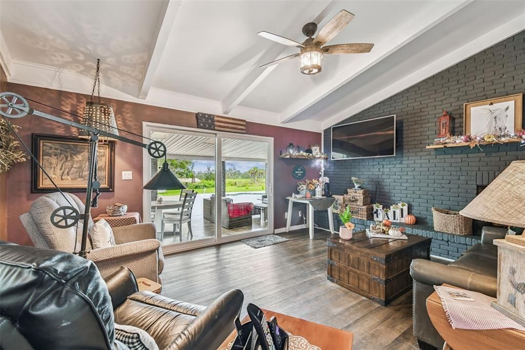 Interior, Living room, Stone Walls, Wood Texture Flooring