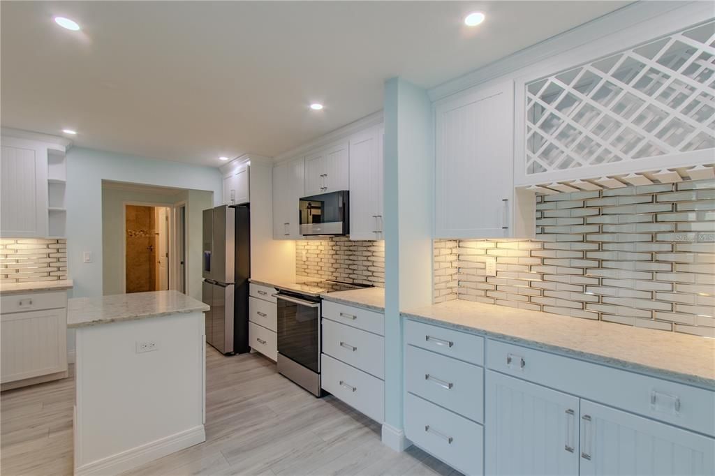 Interior, Kitchen, Recessed Lighting, Wood Texture Flooring