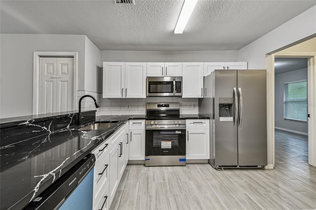 Interior, Kitchen, Stainless Steel Appliances, Wood Texture Flooring