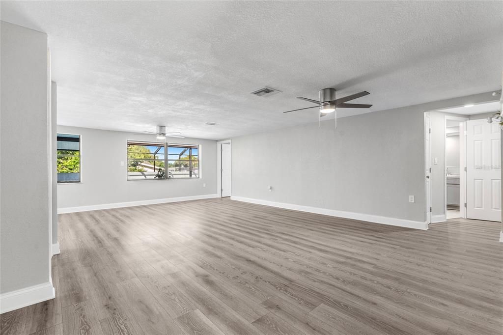 Empty room, Interior, Recessed Lighting, Wood Texture Flooring
