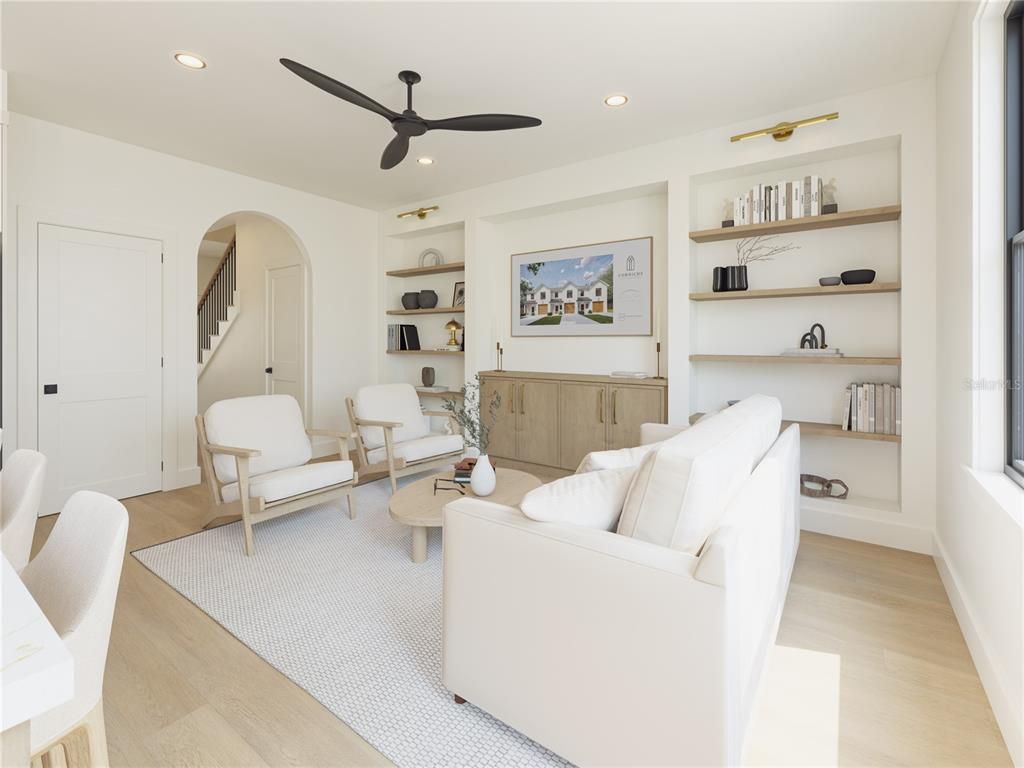 Interior, Living room, Recessed Lighting, Wood Texture Flooring