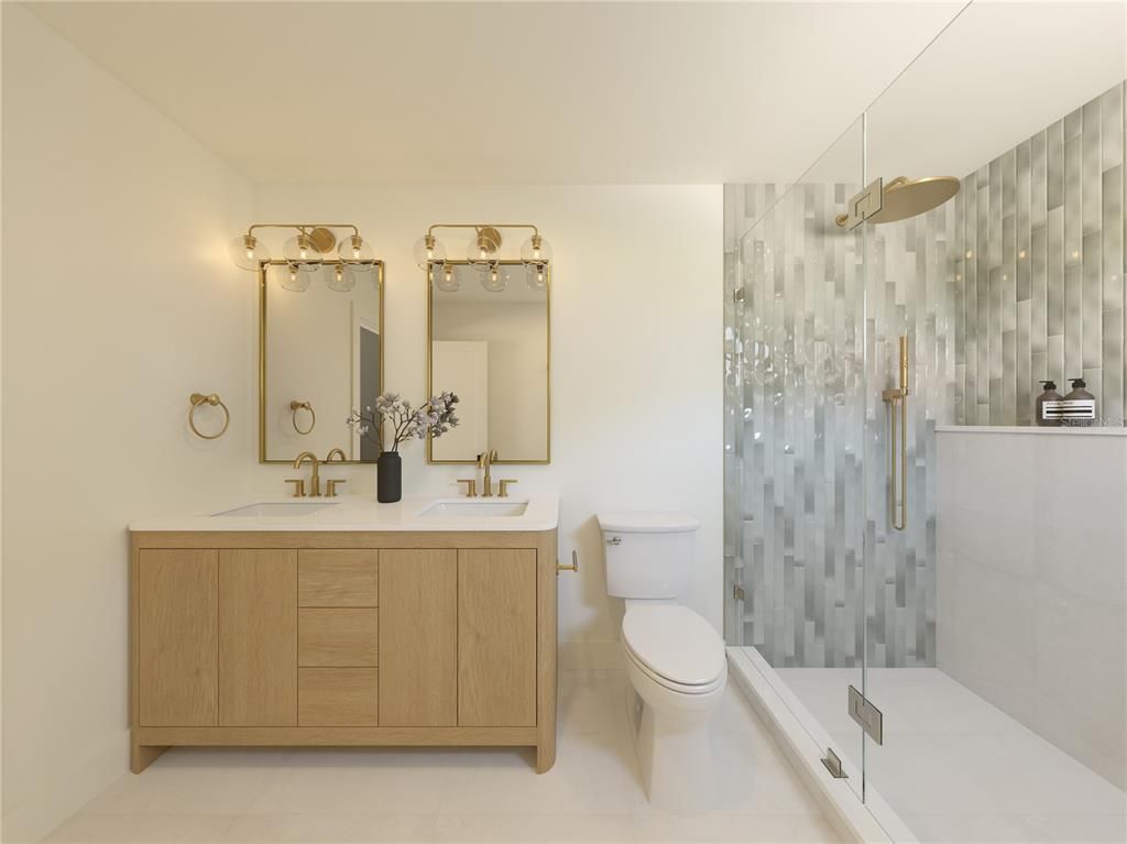 Bathroom, Dual Sink Vanities, Glass Shower, Interior