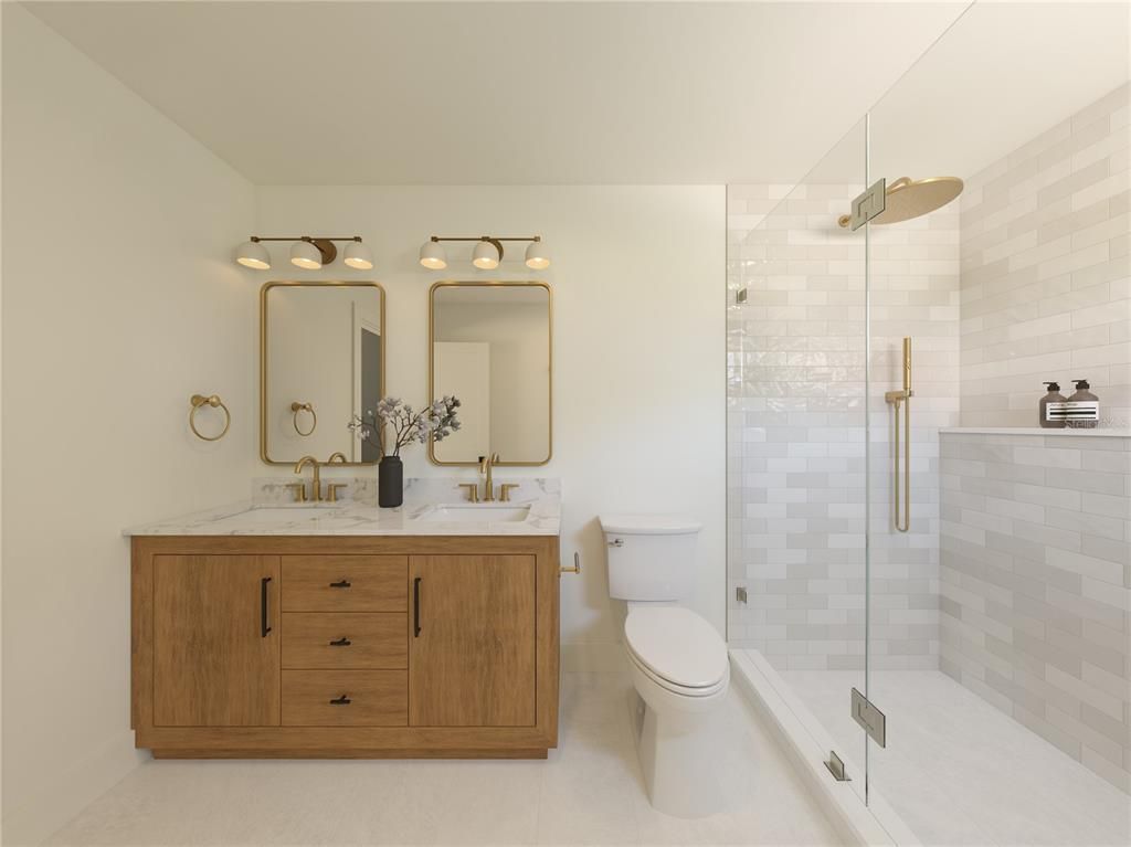 Bathroom, Dual Sink Vanities, Glass Shower, Interior
