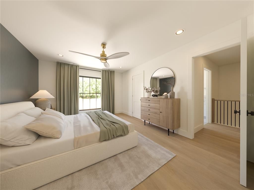 Bedroom, Interior, Recessed Lighting, Wood Texture Flooring