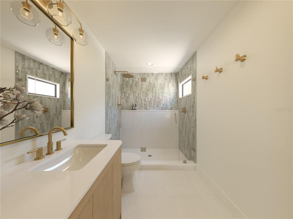 Bathroom, Dual Sink Vanities, Glass Shower, Interior, Recessed Lighting