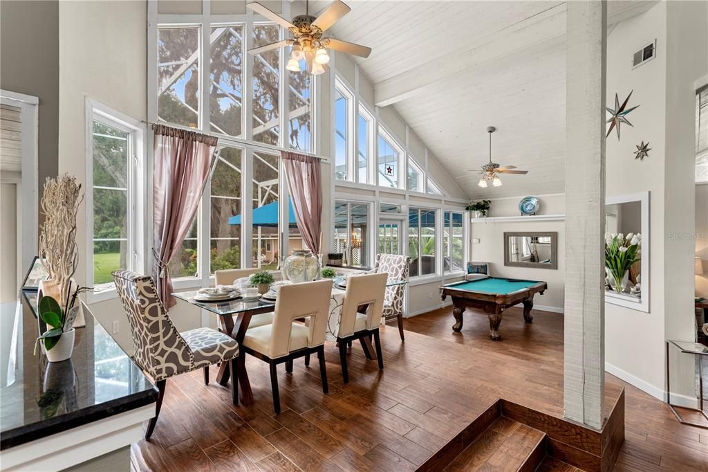 Billiard Table, Dining room, Game Room, Interior, Wood Texture Flooring