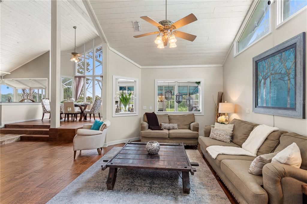 Dining room, Interior, Living room, Pendant Lights, Wood Texture Flooring
