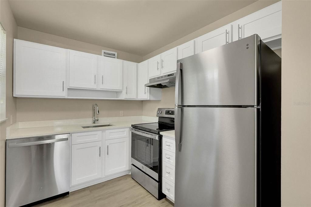 Interior, Kitchen, Stainless Steel Appliances, Wood Texture Flooring