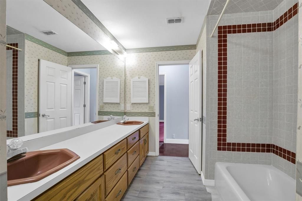 Bathroom, Dual Sink Vanities, Interior, Wood Texture Flooring