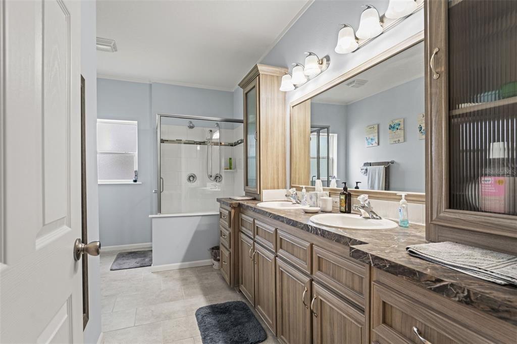 Bathroom, Dual Sink Vanities, Glass Shower, Interior