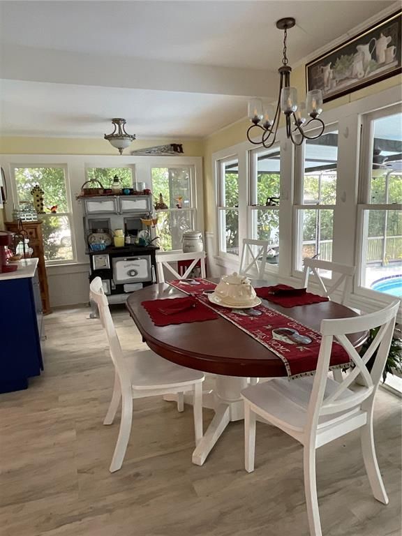 Chandelier, Dining room, Interior, Wood Texture Flooring